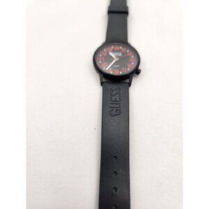 Vintage 1980s Guess Jeans Watch Black/Red/White Silicone Band/Stainless Steel...
